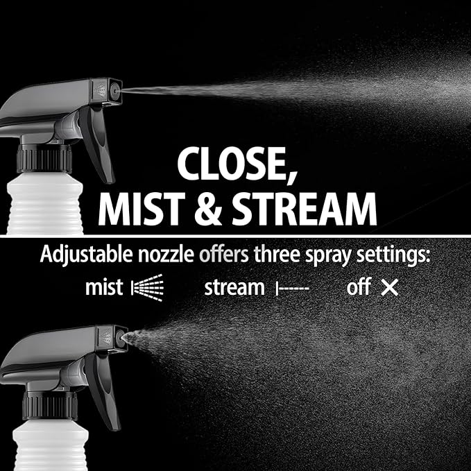 Bar5F Chemical-Resistant Spray Bottle – BPA-Free, Durable, Adjustable Nozzle for Cleaning, Gardening, Hydrogen Peroxide, Rubbing Alcohol, Leak-Proof, Multipurpose (Black (2-Pack) 16-Ounce)