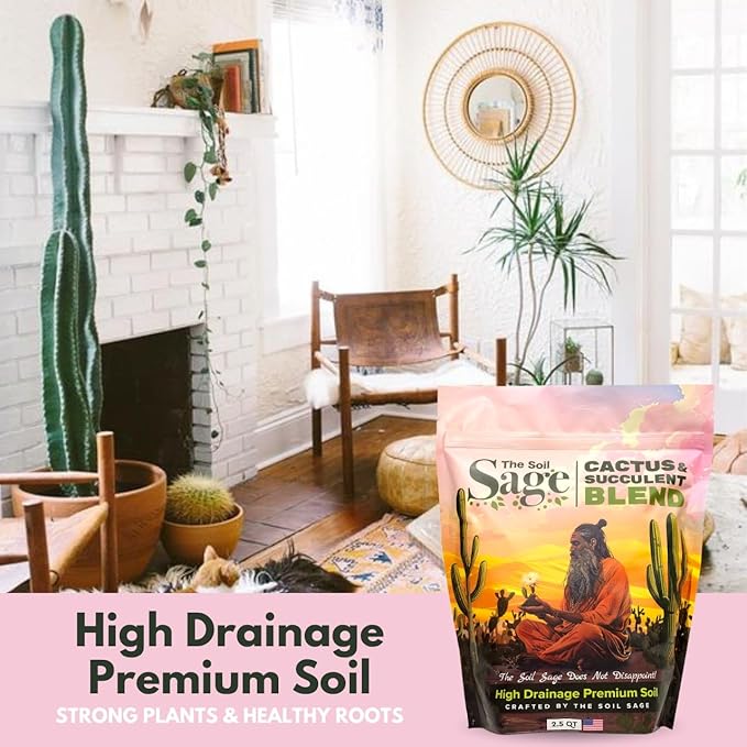 The Soil Sage 2.5 Dry Qt Cactus & Succulent Potting Soil Mix, USA Made - Gritty, Fast Draining, Soilless, Root Boosting, Peat-Free - Growth of Cactus, Succulents, Jade, Aloe Vera