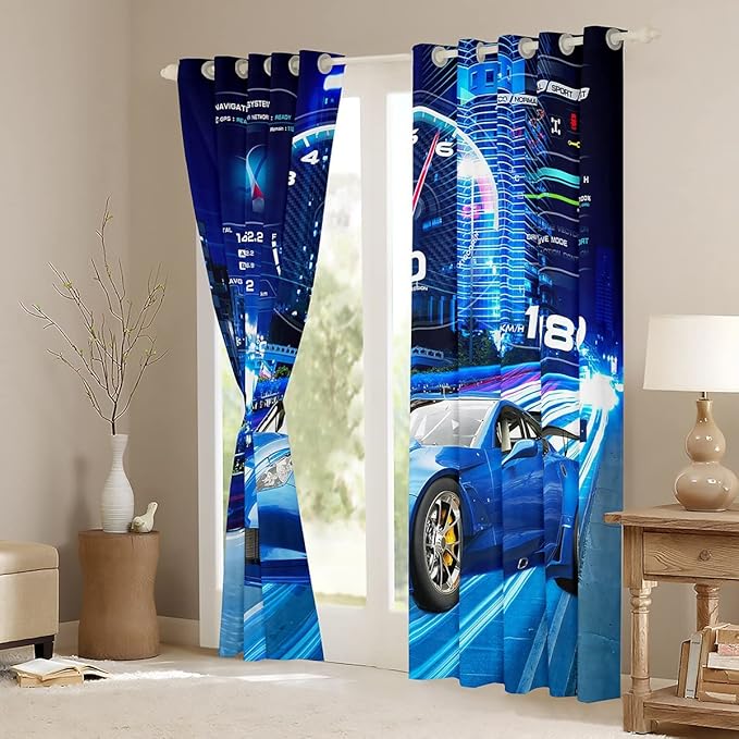 Feelyou Boys Extreme Sports Window Curtains, Living Room & Bedroom Decor - Blue Automobile Car Window Treatments, 42W X 84L, 2 Panels