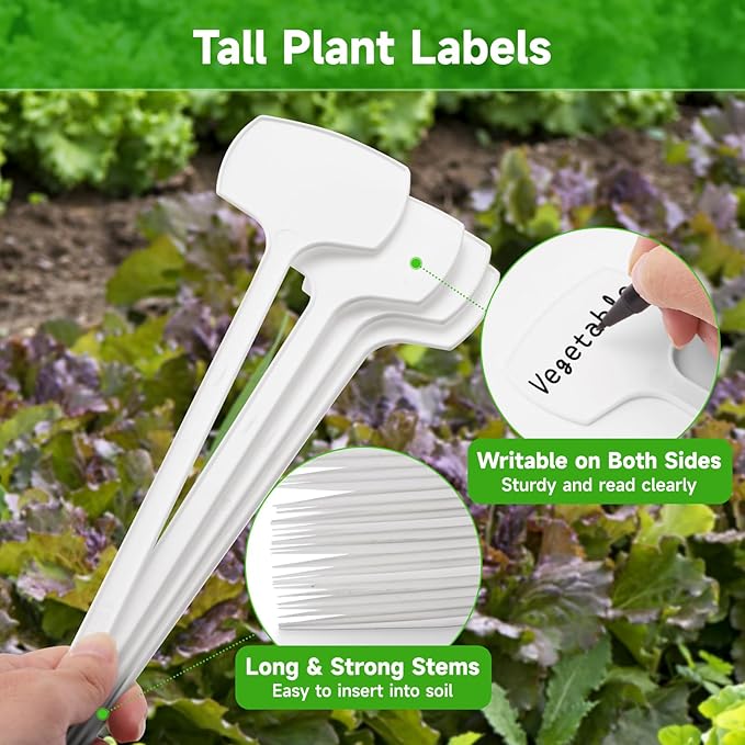 KINGLAKE Outdoor Large Plant Labels - 50 Pcs Tall Plastic Plant Tags Nursery Garden Labels Plants Markers for Outdoor Garden Waterproof Plants Name Tags for Vegetables Herb with Permanent Marking Pen