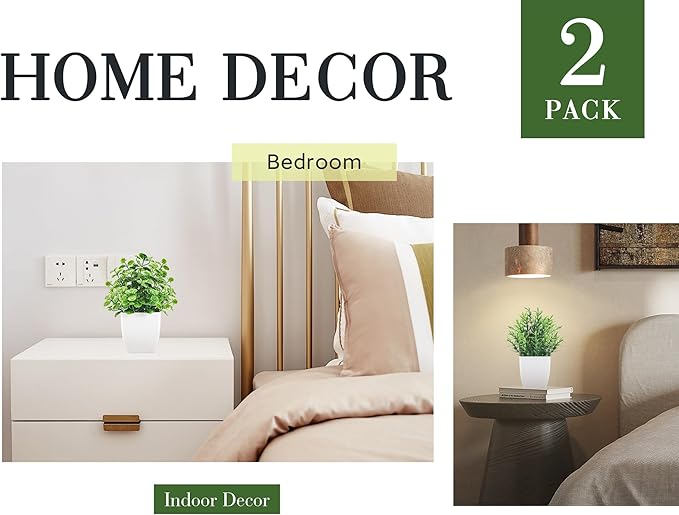 2 Pack Fake Plants Small Artificial Greenery Faux Plants Indoor for Home Farmhouse Bathroom Shelf Decor