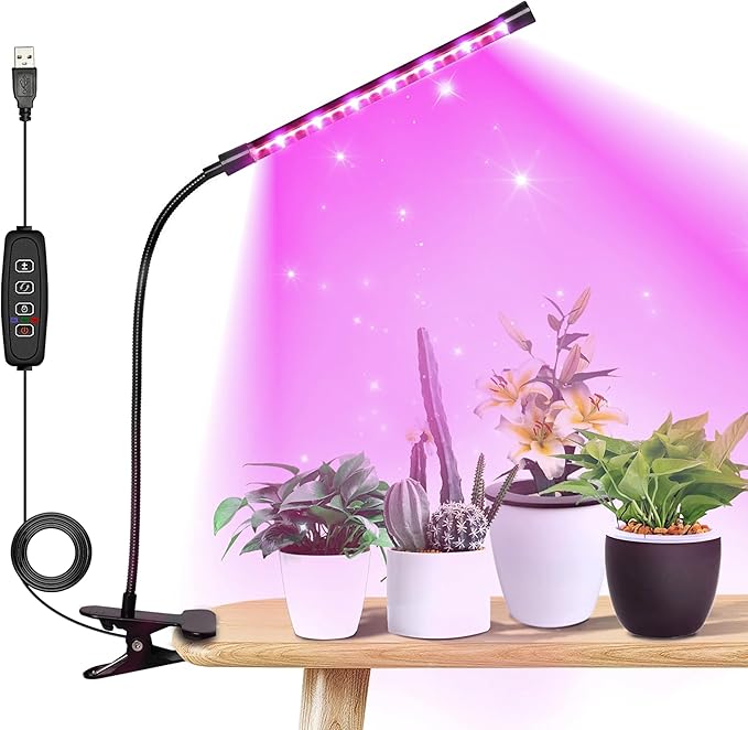 iPower LED Grow Lights for Indoor Plants, Full Spectrum Plant Growing Lamp with Red Blue LEDs, 10-Level Dimmable, Auto On Off with 6/9/12H Timer, 1 Tubes
