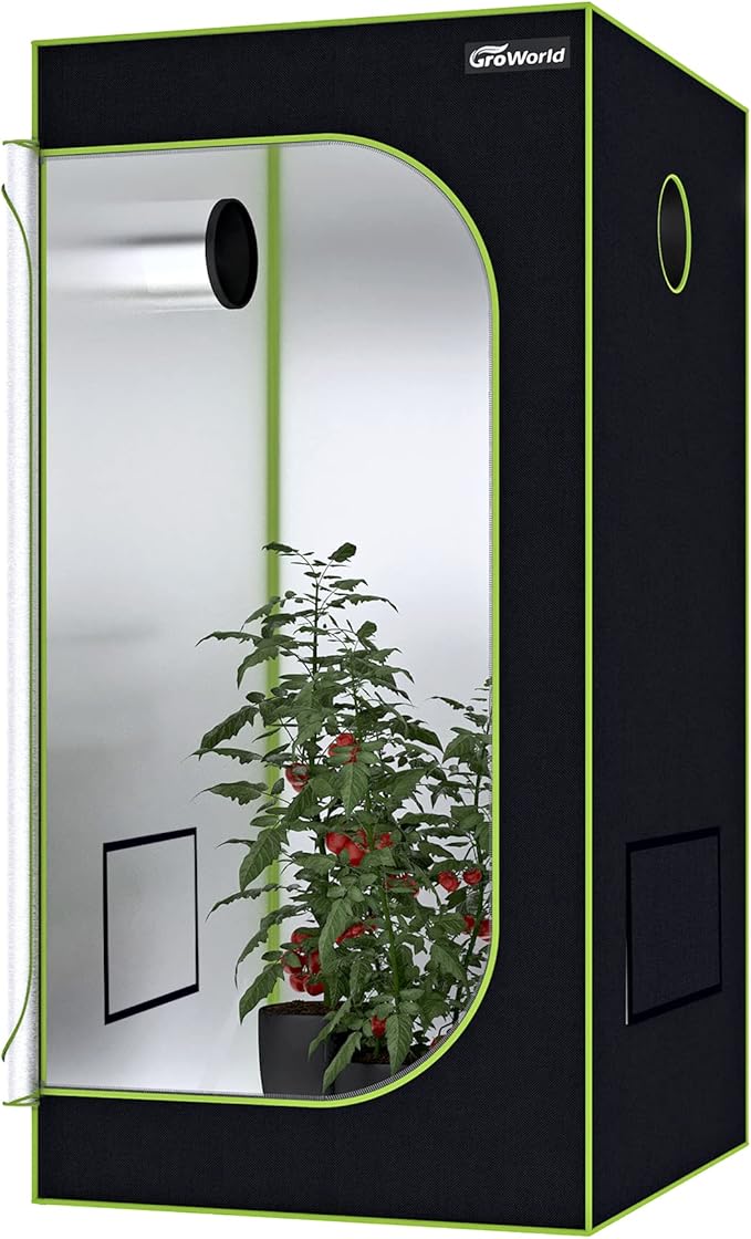 Grow Tent Kit, 24"x24"x48" Greenhouse Tent with 19mm Poles, High Reflective 600D Mylar Hydroponic Tent with Observation Windows for Indoor Plant Growing (Black, 24"x24"x48")