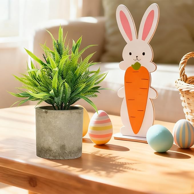 AUUGUU Artificial Potted Plants Set of 5, Realistic Faux Greenery in Cement Pots for Home Office Desk Bookshelf Decor, Small Fake Plants for Indoor Tabletop Decoration