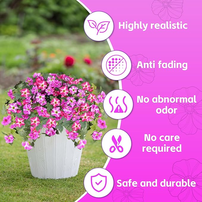 Alotiki Artificial Fake Flowers for Outdoor Plants Decoration,2 Pcs Faux Petunias Flowers Plants UV Resistant Silk for Porch Yard Garden Home Indoor Decor(Purple Red)