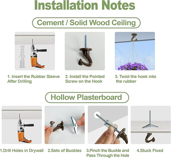 Aidoclip Ceiling Swag Hook Sets - Heavy Duty Hooks with Mounting Hardware for Hanging Plant, Ceiling or Extender Chains - Easy Install with Screws/Brackets