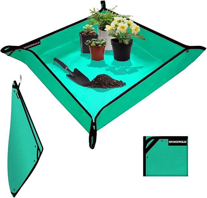 Large Plant Transplanting Mat - Thickened Waterproof Potting Mat, Succulent Gardening Mat, Portable Repotting Mat for Mess Control (Pe-Green29.5"x 29.5")