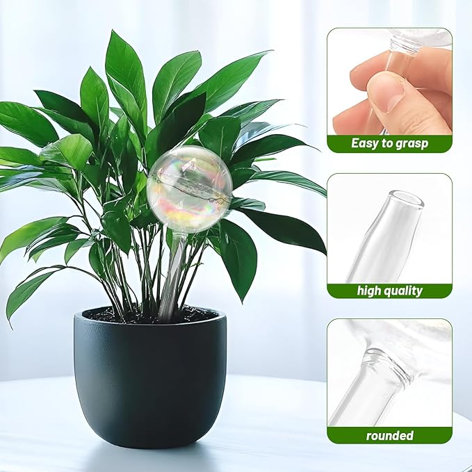 2 Pack Iridescent Glass Plant Watering Globe,Automatic Self-Watering Bulbs for Indoor Outdoor Plants-Hand-Blown Glass Watering Stakes for Home Garden Decor-Ideal Gift for Plant Lovers,Flowers,Pots