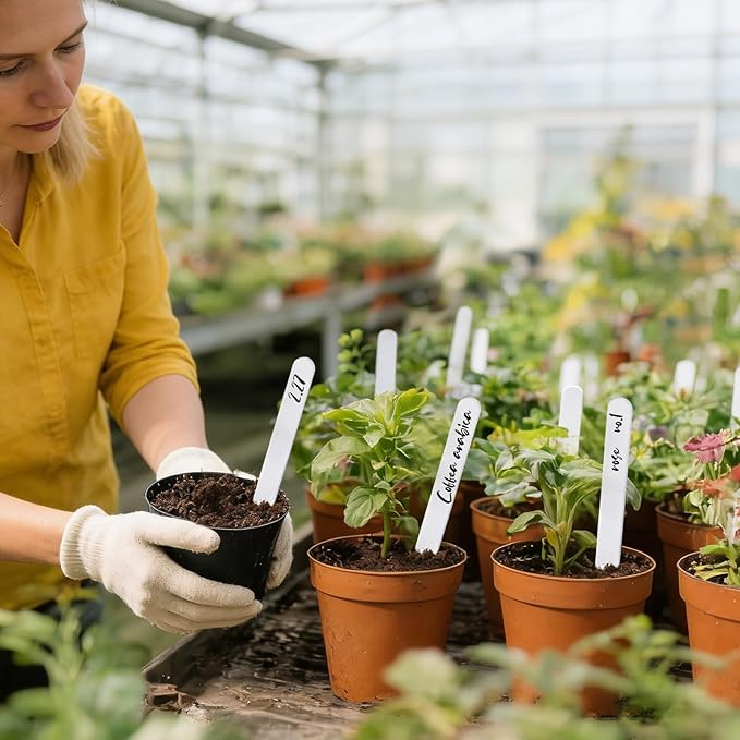Whaline 200Pcs Thick Plastic Plant Label with Hole, White Waterproof Garden Stake Tags with 2 Marker Pen and A Roll of Twine(6 Inch)