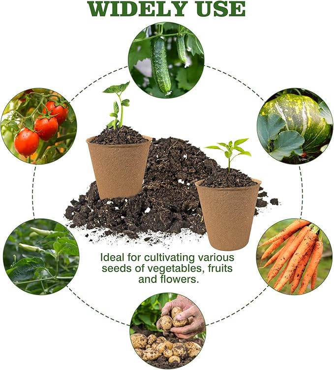 INCIKITI Biodegradable Peat Pots for Seedling - 120 Pack 3.15 inch Biodegradable Plant Seed Starters Kits with 30 Plant Labels, Garden Germination Nursery Pots for Flower Vegetable Seed Germination