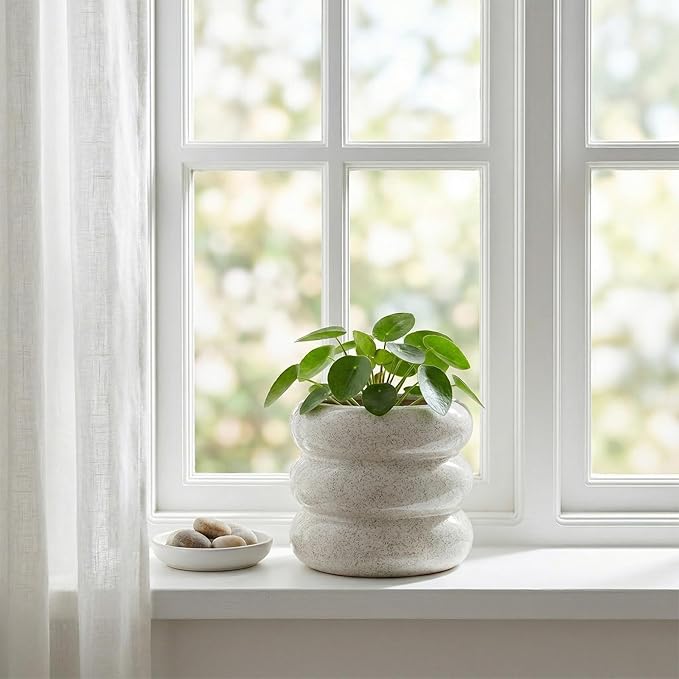 Briful Ceramic Planter Pot, 6 Inch Bubble Planter with Drainage Hole, Large Flower Planter Pots for Indoor Plants Outdoor, Home Office Modern Décor(Creamy White)