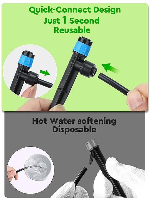 72Pack Drip Irrigation Parts, Quick Connect 1/4" Adjustable 360° Emitter Sprinklers with 6" Stake, Easy-Clean for Garden & Farm Irrigation Systems