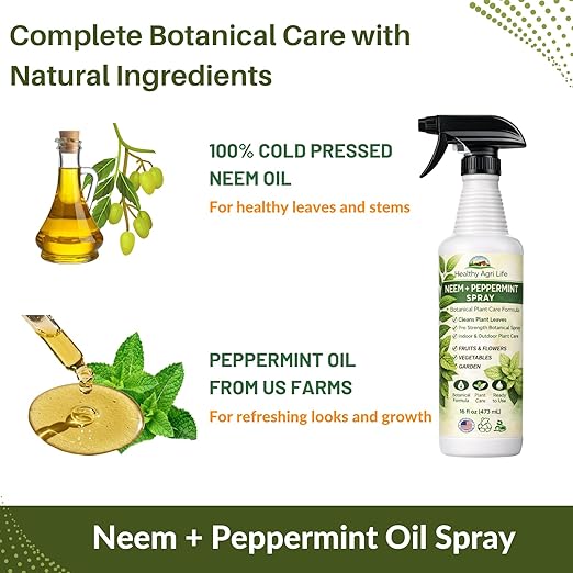 Neem & Peppermint Plant Spray for Garden, Vegetables & Indoor Plants – Botanical Leaf Care Mist, Supports Clean Healthy Leaves, Ready-to-Use Garden Spray for Fruits, Herbs & Houseplants