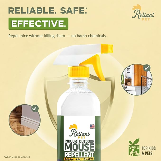 Reliant Pet Peppermint Oil Mouse Repellent Spray - 16oz - Natural Mice Deterrent for Indoor & Outdoor Use - Pest Control for Home, Car Engines, RV - Pet Safe Pest Control - Made in USA