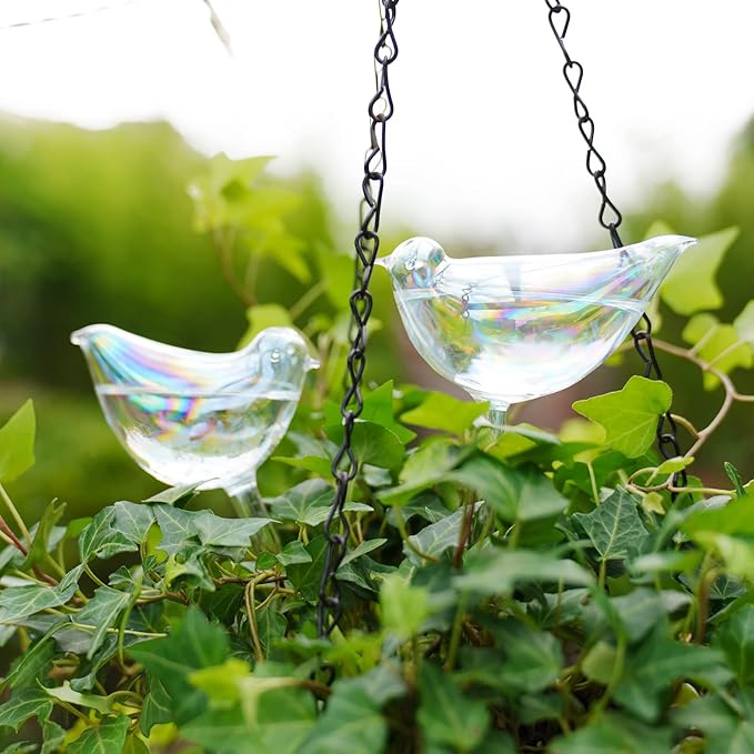 NiHome Bird Spike Plant Watering Globe 2-Pack 10" Light Gradient Hand-Blown Glass Globe Pot Plant Waterer for Home Indoor Outdoor Garden Patio Hanging Flower Automatic Irrigation System