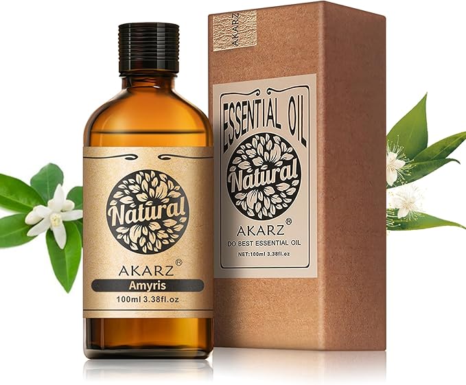 AKARZ 100ml Amyris Essential Oil Natural Amyris Oil Pure for Candle Making,DIY Skincare Products Massage,Home Spa Relaxation