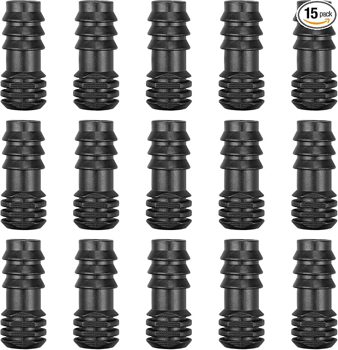 1/2 Inch Drip Irrigation End Plug, 15 Pcs Barbed End Cap Irrigation Fittings for 1/2 Inch Irrigation Tubing (0.520"ID-0.640" OD), Drip Line Goof Plug Connectors for Sprinkler Garden Lawn System