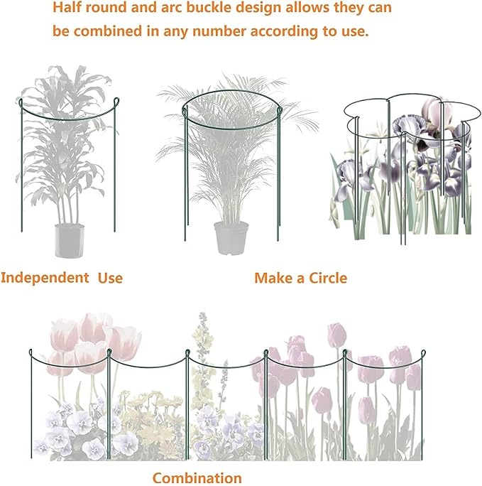 12 Pack 24 Inch High Plant Stake,Garden Plant Support,Half-Round Peony Cage Plant Ring Hoop
