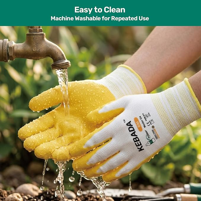 Kebada Gardening Gloves for Women, 6 Pairs Latex Coated Womens Work Gloves, High Visibility, Medium, Lilac & Yellow
