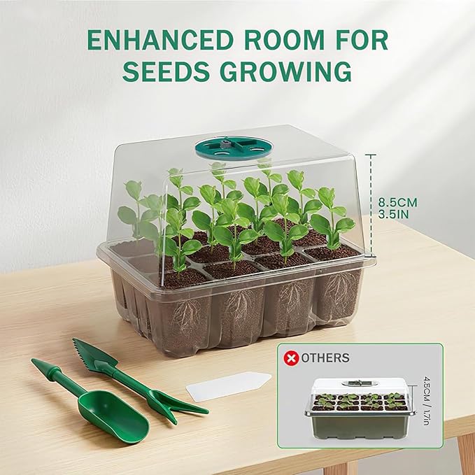 YAUNGEL Seed Starter Tray with Grow Light, 6 Pack Seed Starter Kit with Timing Controller Adjustable Brightness, Thicken Seedling Starter Trays with Humidity Domes Heightened Lids, Transparent