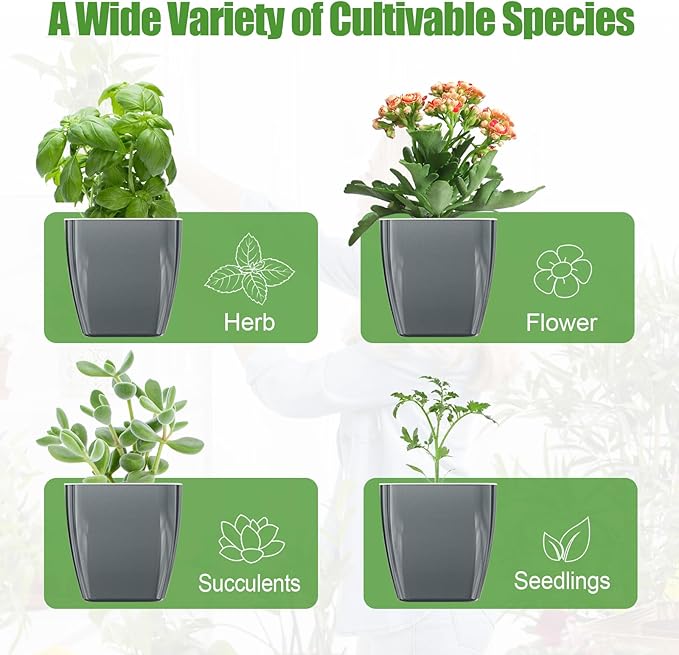 Oliz 8 Pack 4-inch Plant Pots Indoor Garden Decorative Flower pots Small Self-Watering Planters for Small Plants WindowSill Planters for Succulents, African Violets, Herbs(Sliver Black)