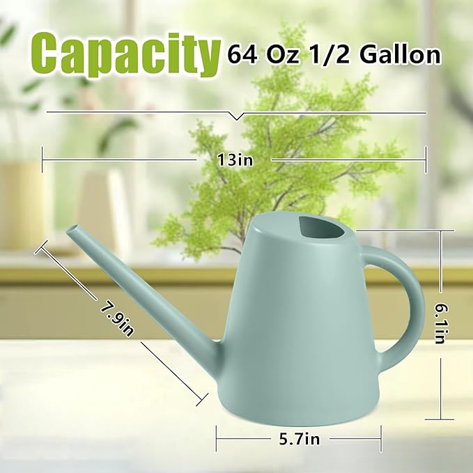 ZXJ Plant Watering Cans for Indoor and Outdoor Home Garden Plants - with Long Spout - Light Green - 1/2 Gallon