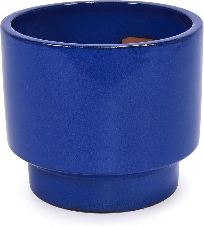 3-Piece Ceramic Flowerpot Set Modern Glossy Planters Elevated Base Drainage Hole Airflow Promoting Round Pots Succulents Flowers Patio Windowsill Frost Heat Weather Resistant (Antique Blue Green)