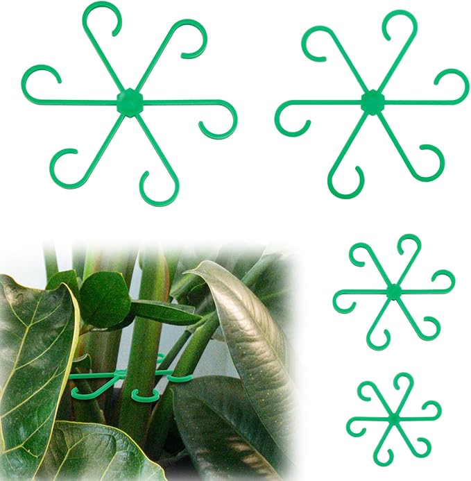 PEUTIER 4pcs Plant Stem Supports, Plastic Houseplant Climbing Holders Stabilizer Reusable Small Climbers Flower Plant Stakes Trellis Stem Hook Growth Accessories for Indoor Monstera (Green)