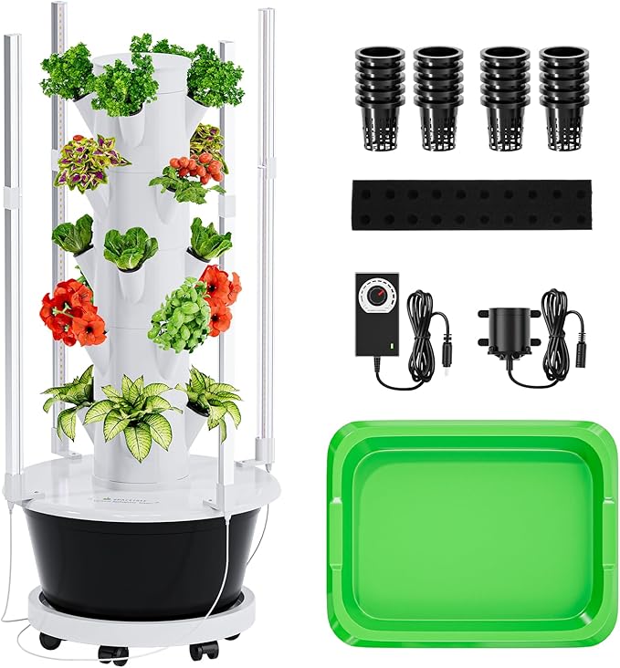 SPECILITE Hydroponics Growing System Kit with Full-Spectrum Grow Light, Movable Hydroponic Tower with 5 Tiers 20 Pods, Vertical Indoor Gardening System with Pump & Timer for Vegetables, Fruits, Herb