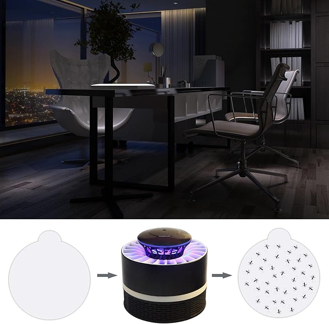 24 Pcs Round Insect Trap Refillable Glue Boards Sticky Fruit Fly Trap Mosquito Fly Killer for Mosquitoes Fruit Flies Gnats Moths Fits Most Models Indoor Outdoor Lamp (4.3 Inch)
