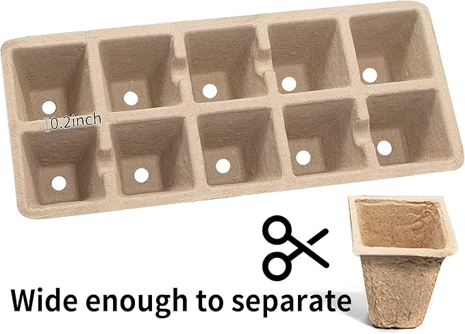 SYITCUN Seed Starter Tray 100 Cells, Biodegradable Peat Pots for Seedlings, 10 Pack 1.8" Square Pulp Nursery Cups with 100 Plant Labels and 2 Transplant Tools for Vegetable Herb