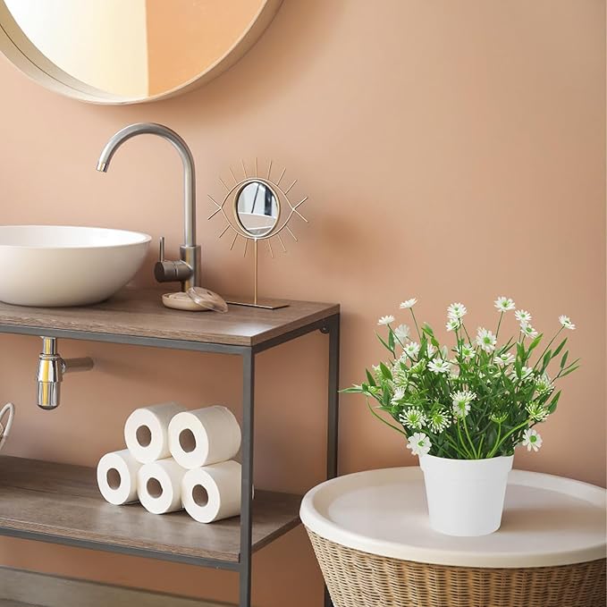 Fake Plants Daisy for Bathroom Decor, Small Potted Artificial Plants Indoor for Shelf Desk Home Bathroom Farmhouse Room Coffee Table Decor, White