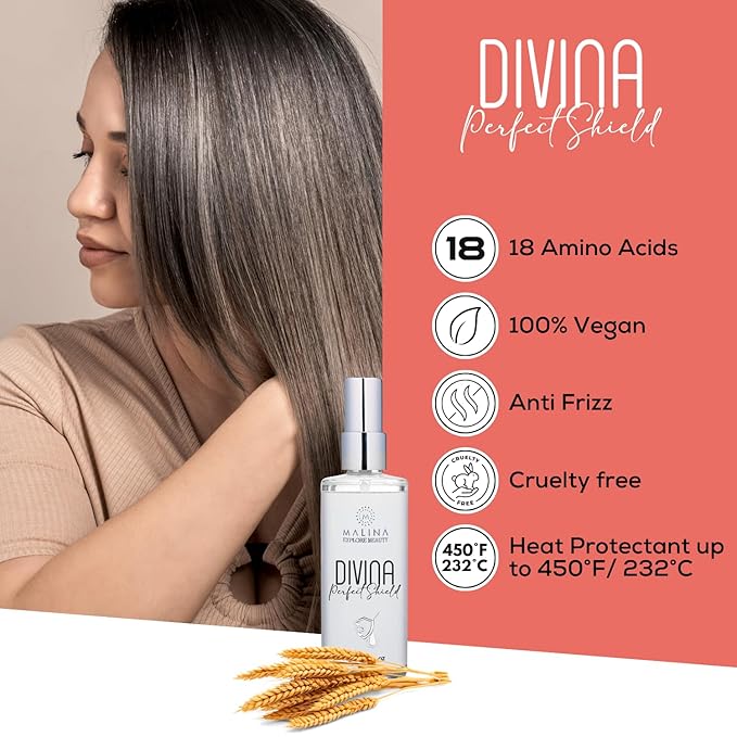 Malina Heat Protection Spray for Hair – Protective Frizz Control Styling Spray, Made in Brazil, Full XL Size 4 Fl Oz