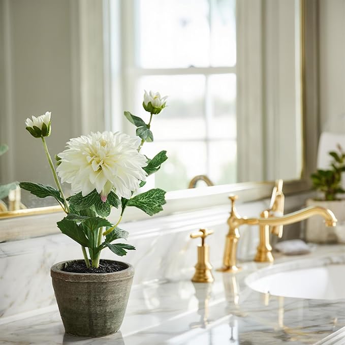 White Dahlia Flowers Fake Silk Mums Flower Artificial Chrysanthemum Flowers Faux Flowers for Vase Mums in Pot Spring Decor Coffee Table Home Party Decoration