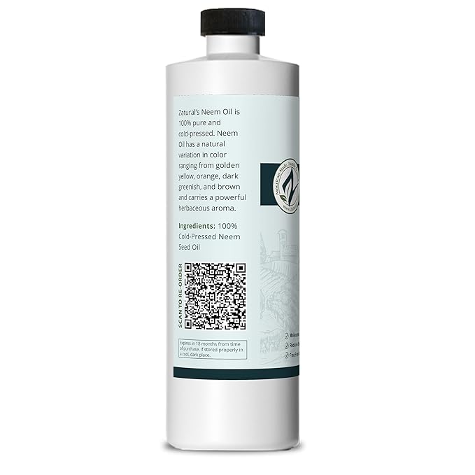 Zatural 100% Pure Neem Seed Oil | Cold Pressed, Undiluted Natural Oil for Skin Conditioning, Hair Moisture & Botanical Blending (16 Fl Oz)