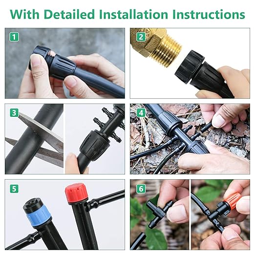 240FT Drip Irrigation System Kit, Drip Irrigation System for Garden with 1/4" Irrigation Tubing DIY Saving Water Automatic Watering System for Greenhouse, Yard, Lawn, Plant