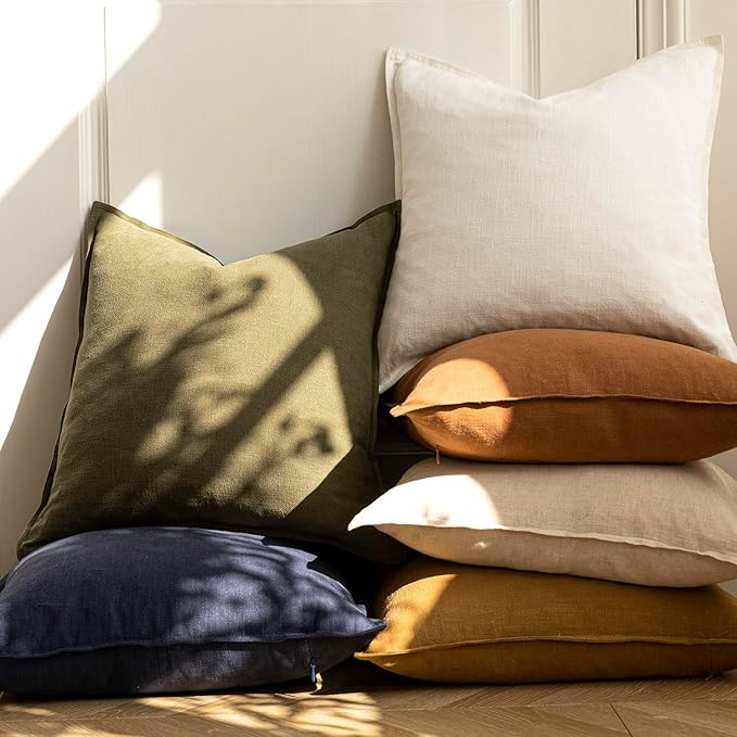 Foindtower Pack of 2, Decorative Linen Soild Throw Pillow Covers Soft Accent Cushion Case Boho Farmhouse Pillowcase for Chair Couch Sofa Bedroom Living Room Home Decor 26 x 26 Inch Orange Brown