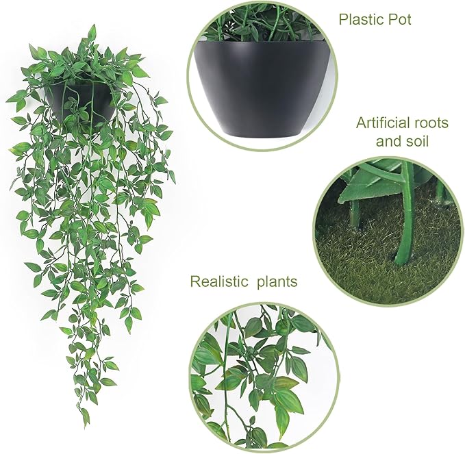 Artificial Hanging Plants 2 Pack, Fake Mandala Vine Greenery with Wall Planter for Office Living Room Bathroom Indoor Décor