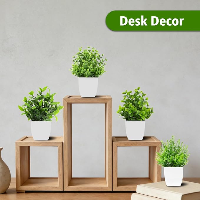 4 Pack Small Fake Plants Mini Artificial Plants Potted Desk Plant for Table Desk Bathroom Shelf Home Kitchen Office Decor