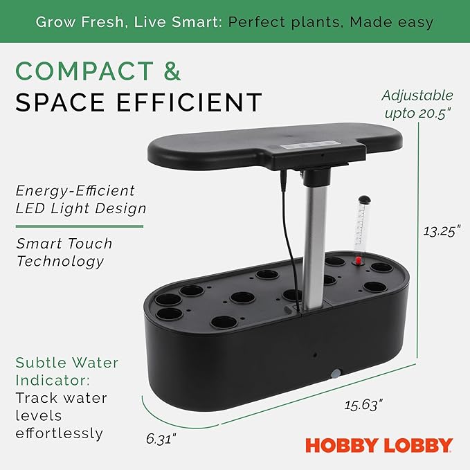 Smart 10 Pod Herb Garden Planter Indoor Kit for Growing Basil, Mint, Thyme & More - Self Watering Indoor Garden Hydroponics Growing System w/ Health Tracker - Low Maintenance Home Gardening Gifts