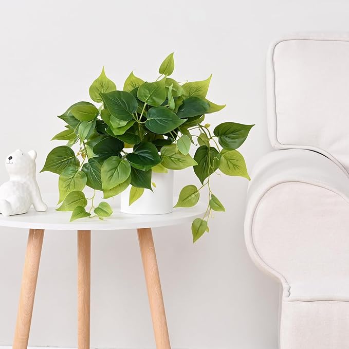 Waipfaru Faux Plants Indoor with Ceramic Pots, Realistic Small Fake Plants with Pothos, Artificial Potted Plants for Home Shelf Bathroom Kitchen Office Indoor Outdoor Decor