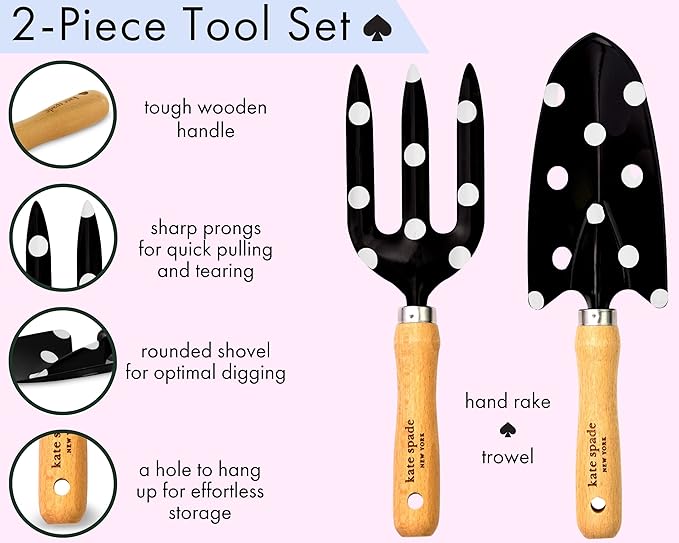 Kate Spade New York 2 Piece Gardening Hand Tools, Cute Garden Tool Set Includes Hand Rake and Trowel for Mother's Day Gifting Picture Dot