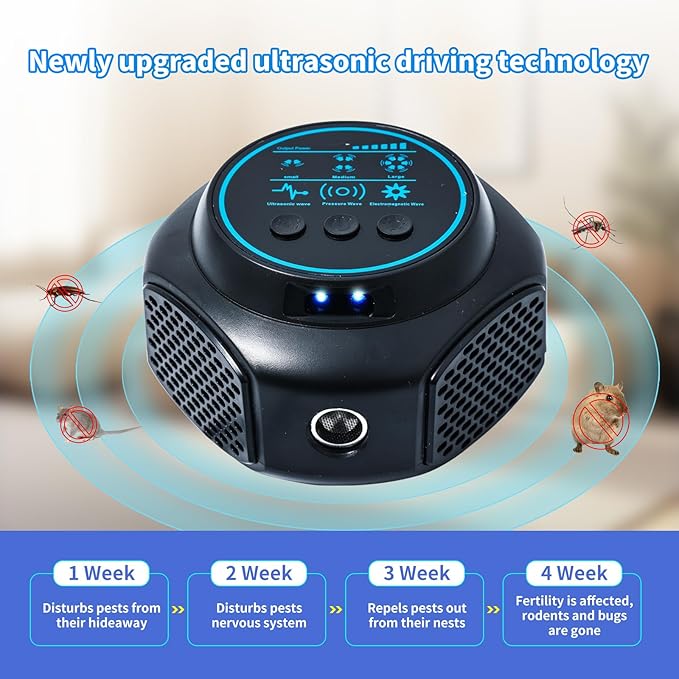 Ultrasonic Pest Repellent Plug in Indoor Mouse Traps for Home, Mouse Repellent Ultrasonic Device Rodent Repeller Ultrasonic Plug in Pest Control for Rat Mice Spider Squirrel Roach for Attic (1, Black)