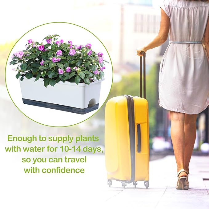Oliz Window Box Planter 8 Pcs, 17 Inches Rectangle Flower Pots with Drainage Holes & Trays, Vegetable Planters for Windowsill Patio Garden Balcony Home Indoor Outdoor (White, 16 * 7 * 6 inch)