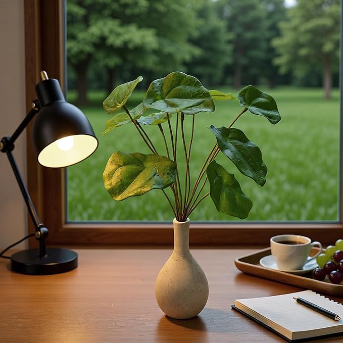 Artificial Green Plants with Ceramic Vase, Faux Pilea Plants Fake Greenery Indoor for Office Desk Bedroom Livingroom Bathroom Shelf Windowsill Home House Decor (Emerald Green)