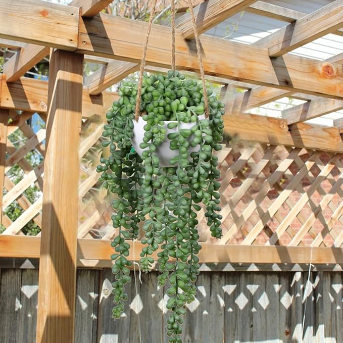 plants Fake Hanging with Pot, 14'' Faux String of Pearls Succulent Greenery Artificial Hanging for Indoor Home Office Farmhouse Bathroom Wall Shelf Decor - Dusty Green