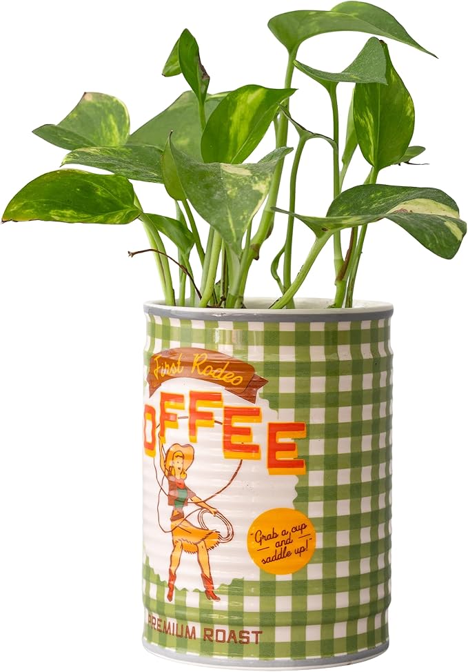 ban.do Novelty Ceramic Planter with Drainage Hole, Decorative Plant Pot, Planters for Indoor Plants, Cute Decor, Unique Planter, Coffee Can