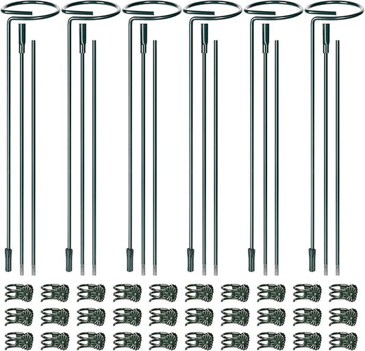 Mwellewm 6 Sets Plant Stakes 12/25/36 Inch Adjustable Plant Support Stakes Tall for Indoor Outdoor Plant Holder Stick Steel Garden Stem Pole Amaryllis Stakes with 30 Clip for Tomato Orchid Lily Flower