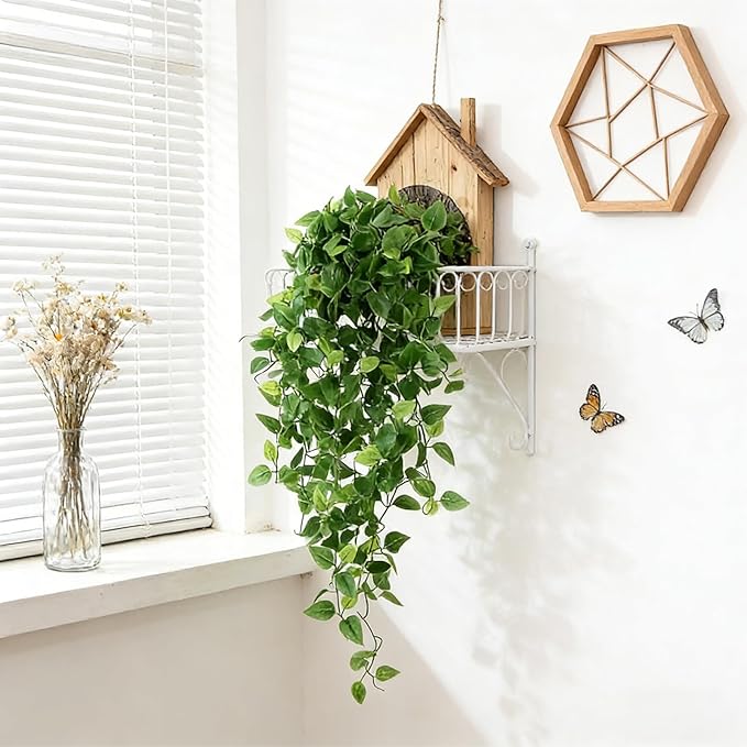 Delphinus Fake Hanging Plants, 2pcs Artificial Hanging Plant, Faux Vine Plants Indoor and Outdoor for Office Home Living Room Bathroom Wall Shelf Decor