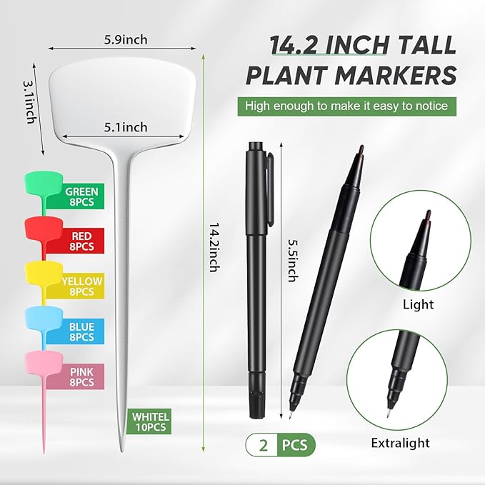 Colingmill 50 Pcs 14.2 Inch Plastic Plant Labels Tags T Type Plant Markers with Pen for Outdoor Indoor Garden Pot Herbs Flowers Vegetable(Multicolor)